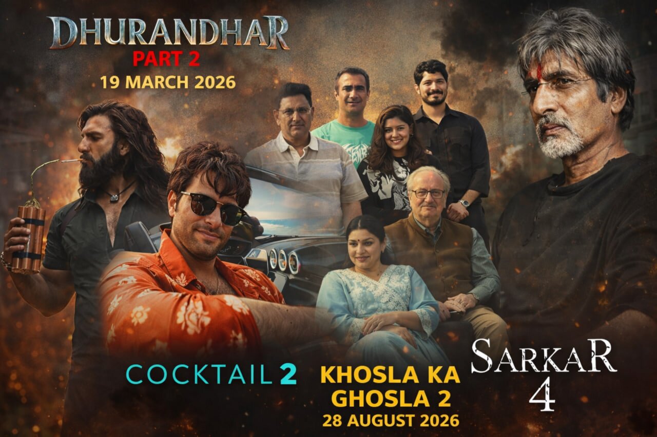 Bollywood upcoming movies update including Dhurandhar 2 advance booking record Cocktail 2 teaser Khosla Ka Ghosla 2 release date and Sarkar 4 confirmation